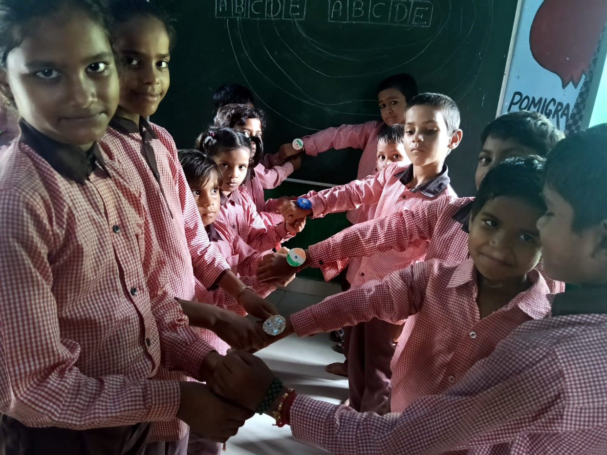Sisters wove Rakhis for their brothers in schools.