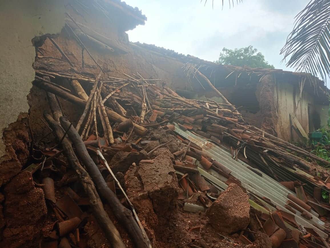 Havoc accompanies the rain: mud houses collapse, water enters homes.