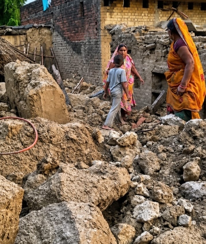 Mud house collapses in the rain; family takes shelter with neighbors