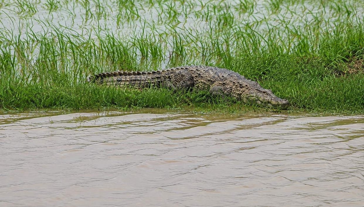 Gharial spotted in Amdahan canal; panic among farmers.