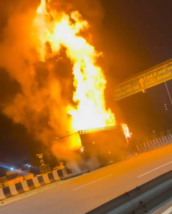 Fire breaks out in moving truck on Dwarka Expressway; it was loaded with flammable material.
