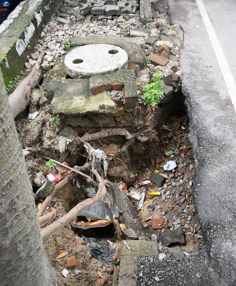 Now, a road has caved in at Gomti Nagar's Vishal Khand.