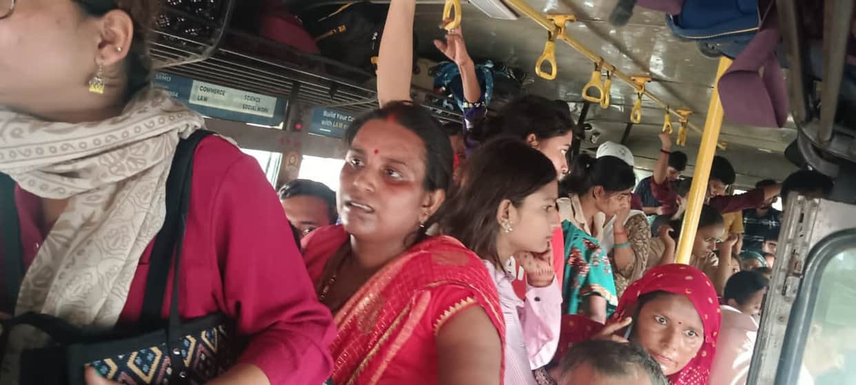 The crowd poured in as soon as the free bus service started