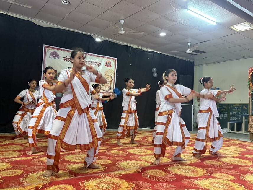 Megha secured the first position in the recitation of Vedic mantras and shlokas.