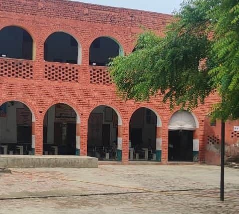 Shortage of classrooms in government schools; young children studying in verandas.