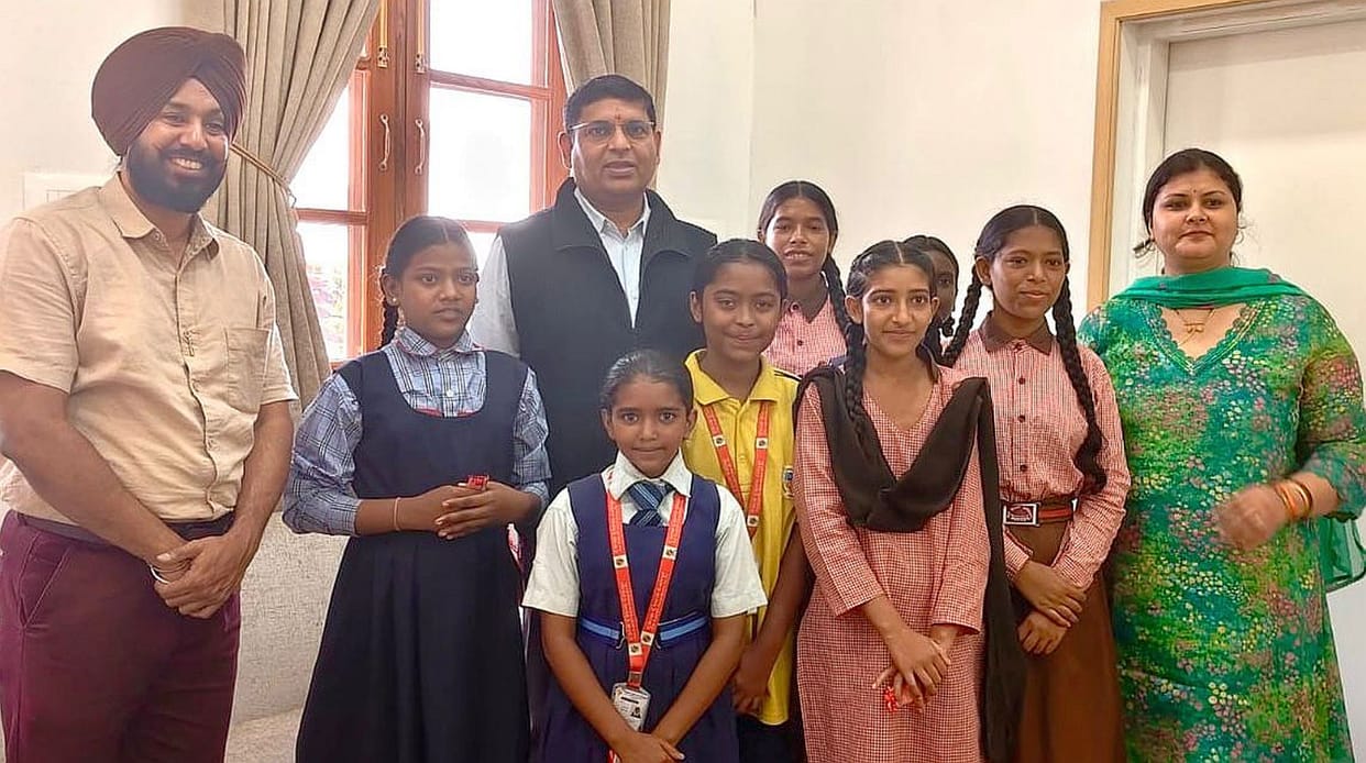 Children tied Rakhis on senior officials.