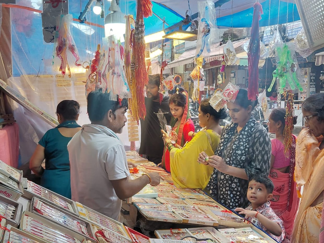 Markets buzz with Raksha Bandhan shopping.
