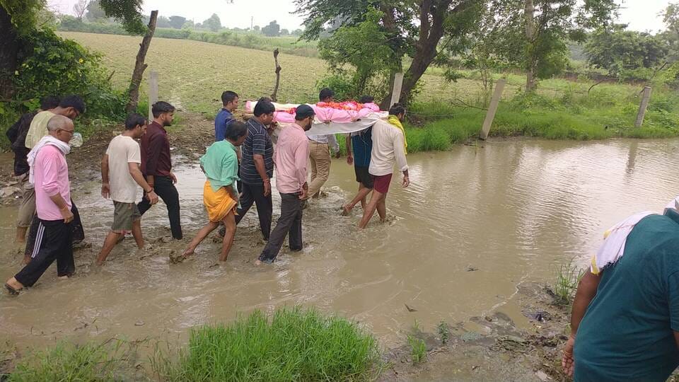 Villagers outraged over the dilapidated condition of the road leading to the Khadaira cremation ground