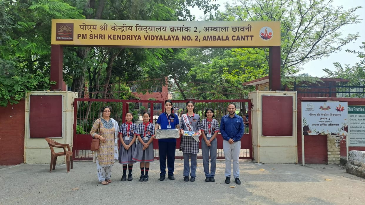 Students tied Rakhis to Air Force personnel.