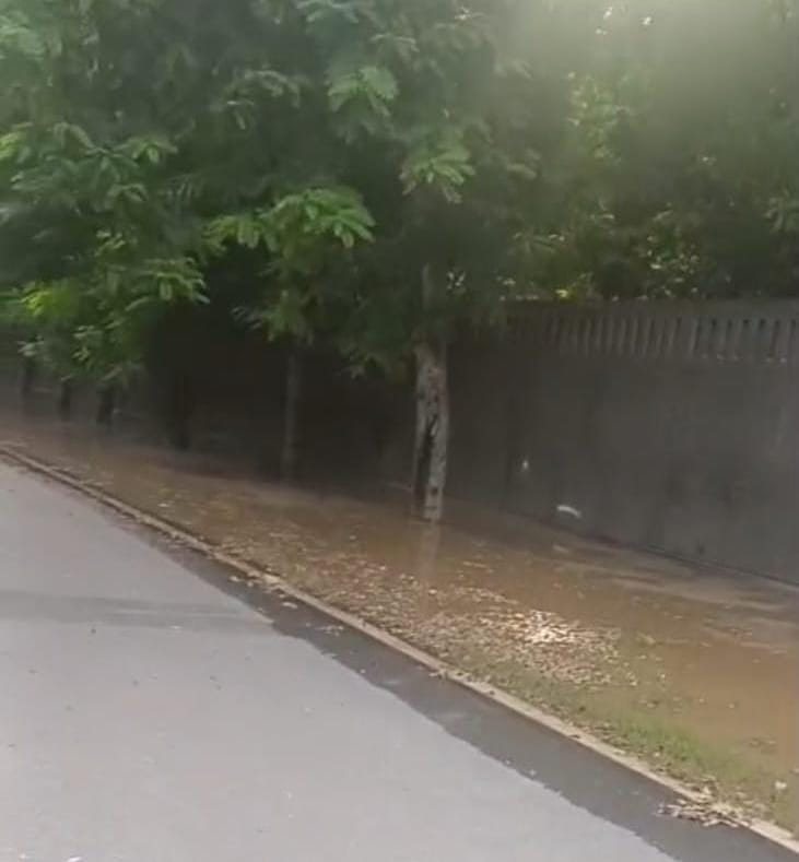 Gangajal pipeline damaged; water accumulating by the roadside.