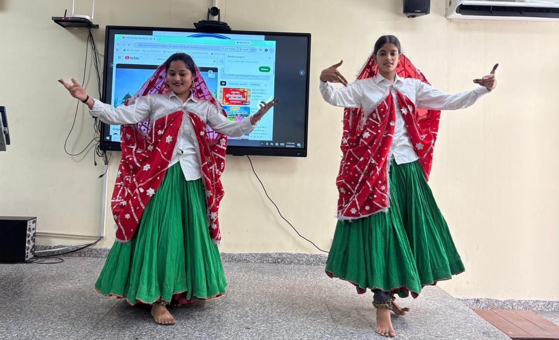The female students gave performances based on Sanskrit songs and shlokas