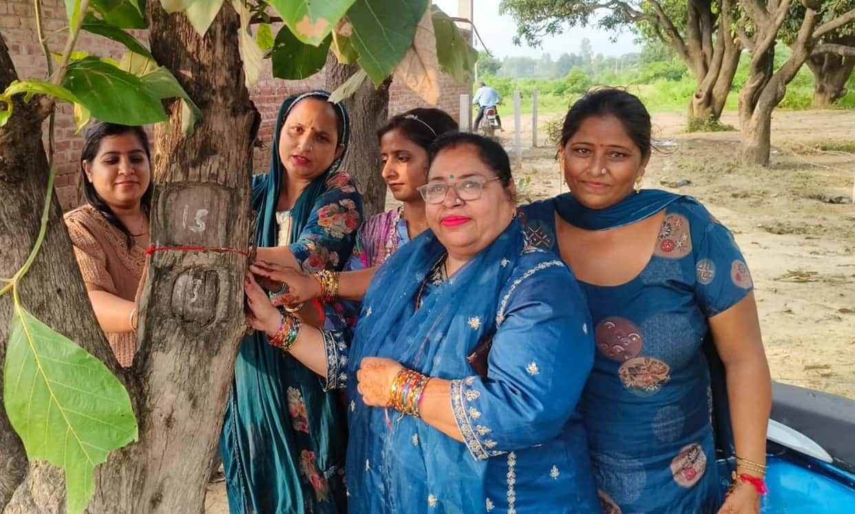 Pledge to protect trees by tying Rakhis around them