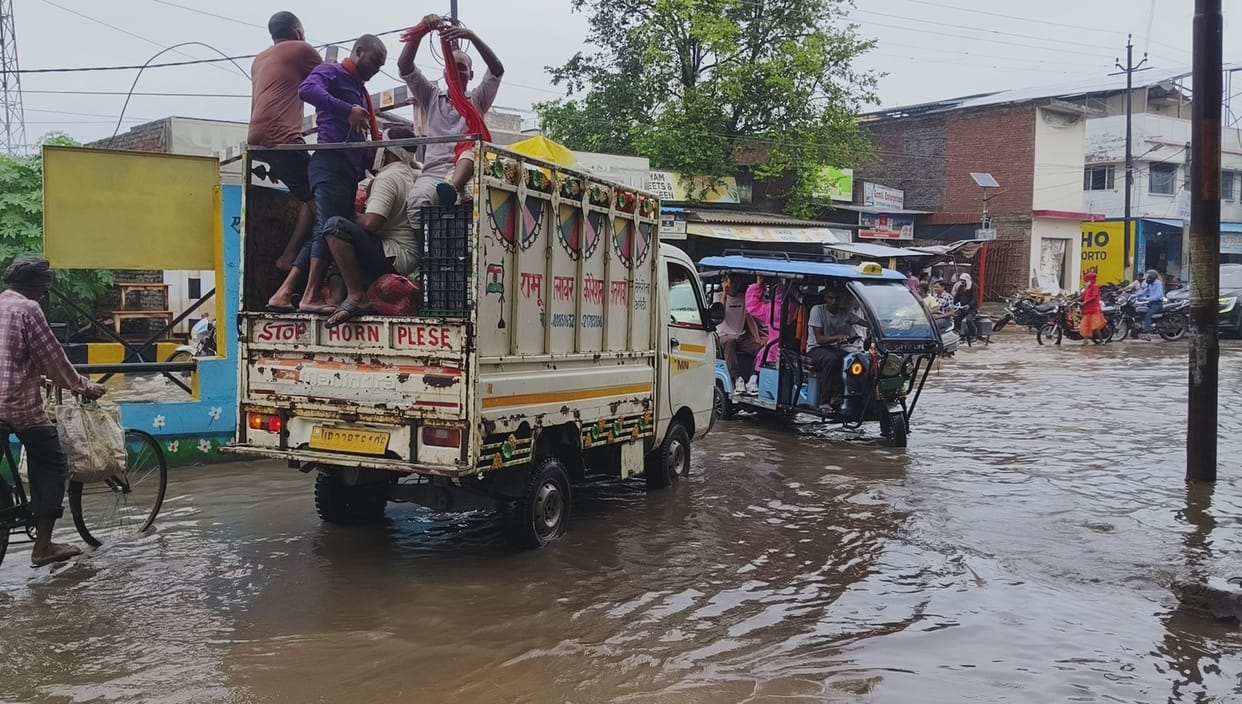 Rainwater floods the city