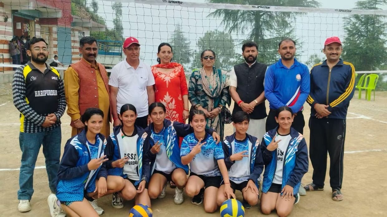 Girls from Haripurdhar won the volleyball trophy.