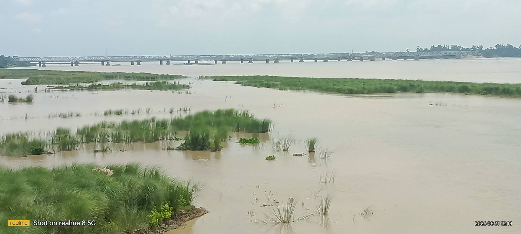 भागलपुर में खेतों में फैलता सरयू का पानी