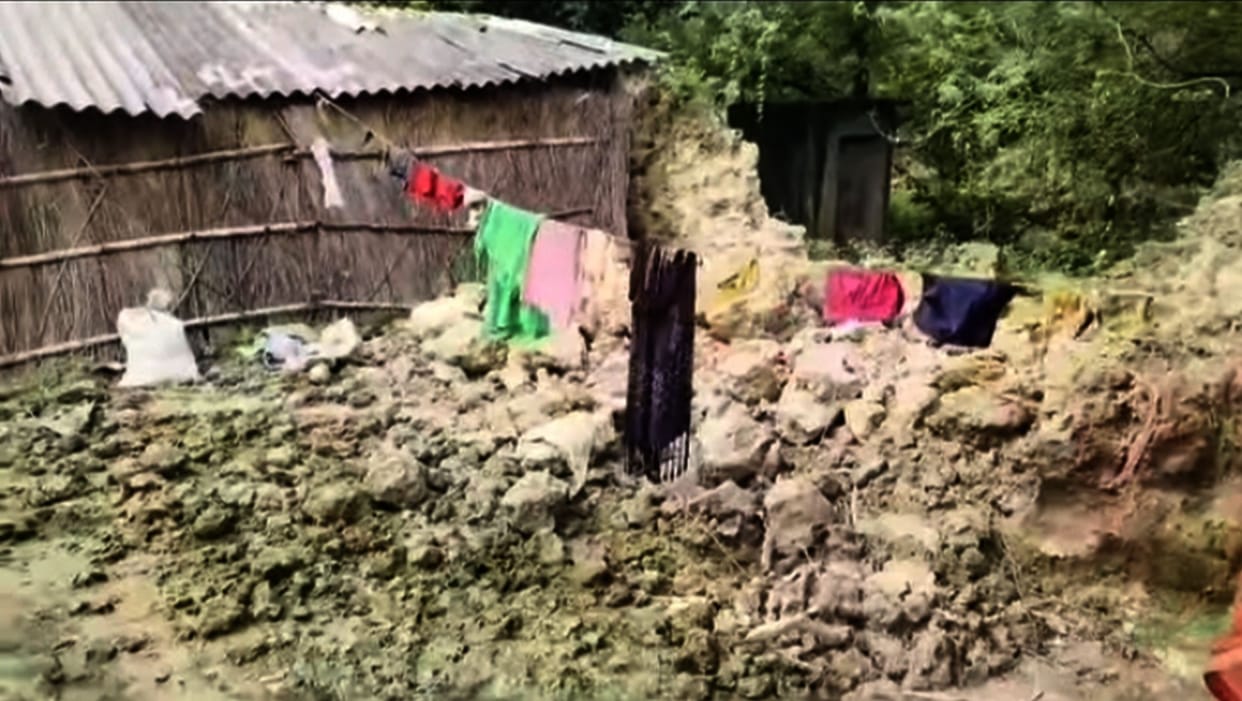Mud wall collapsed during the rain