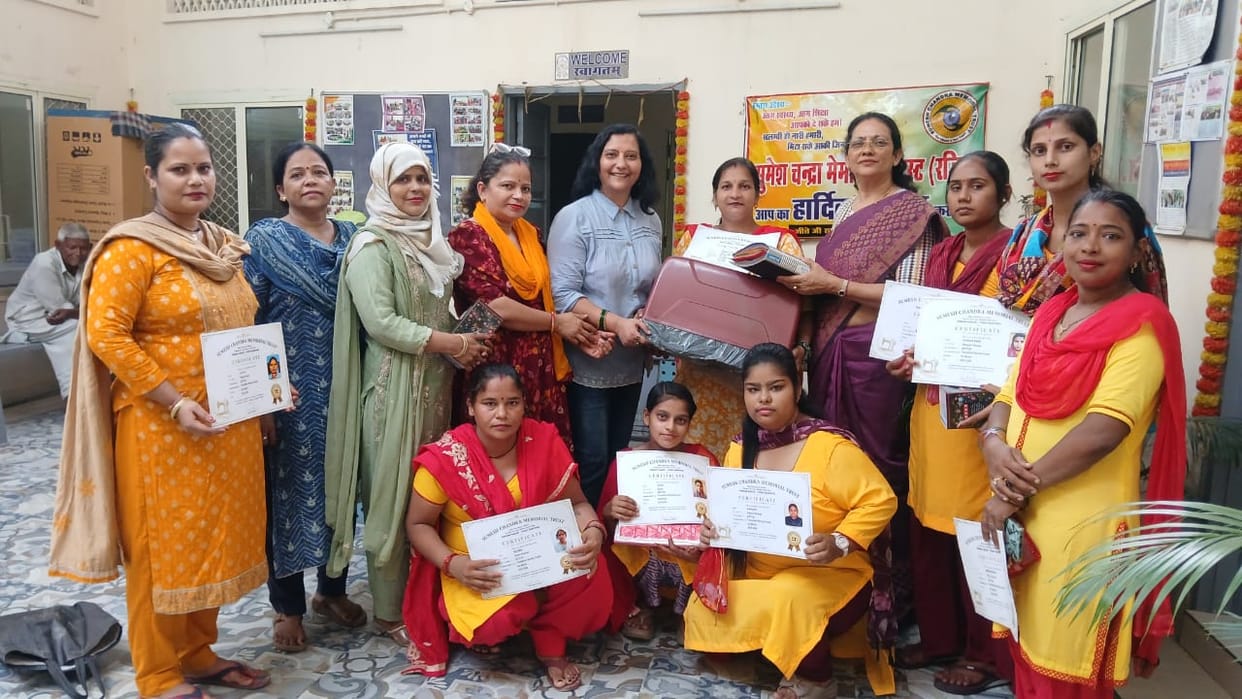 Deepika, who stood first in the training, received a sewing machine
