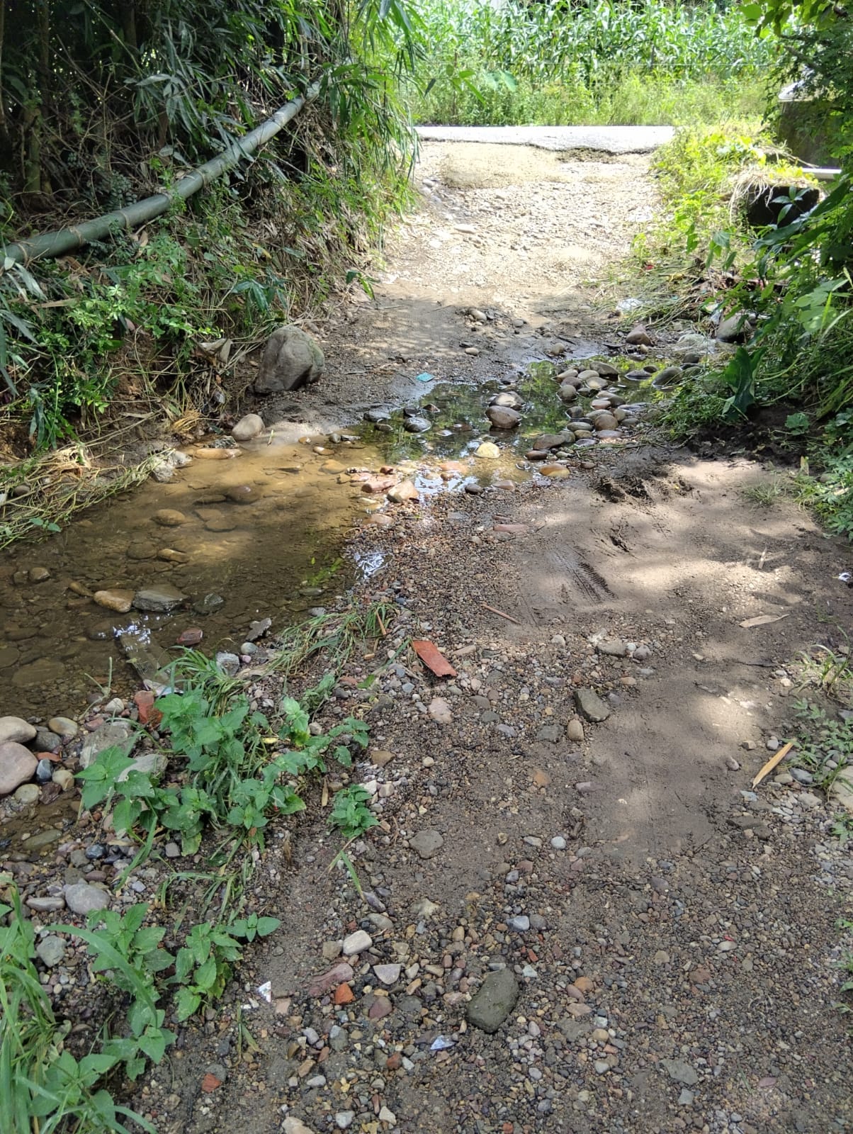 The road was built, but drainage channels were not constructed; now, there is waterlogging.