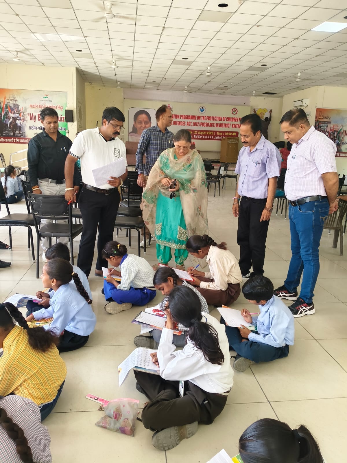 Sanvi of Guhana in poetry recitation and Vivan of Harsola first in poetry writing