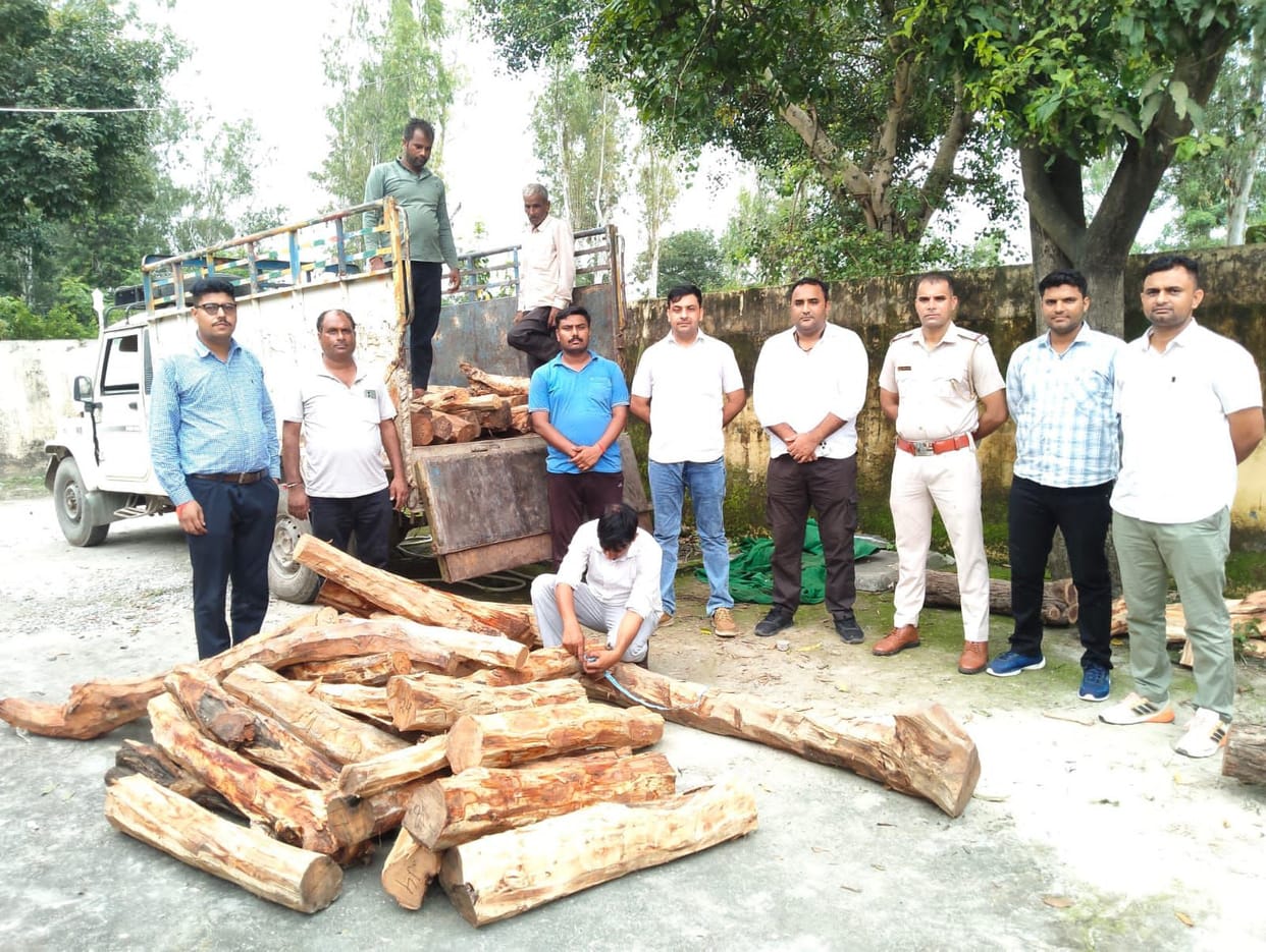 Pickup truck loaded with 16 quintals of Khair wood seized in Nagalpatti