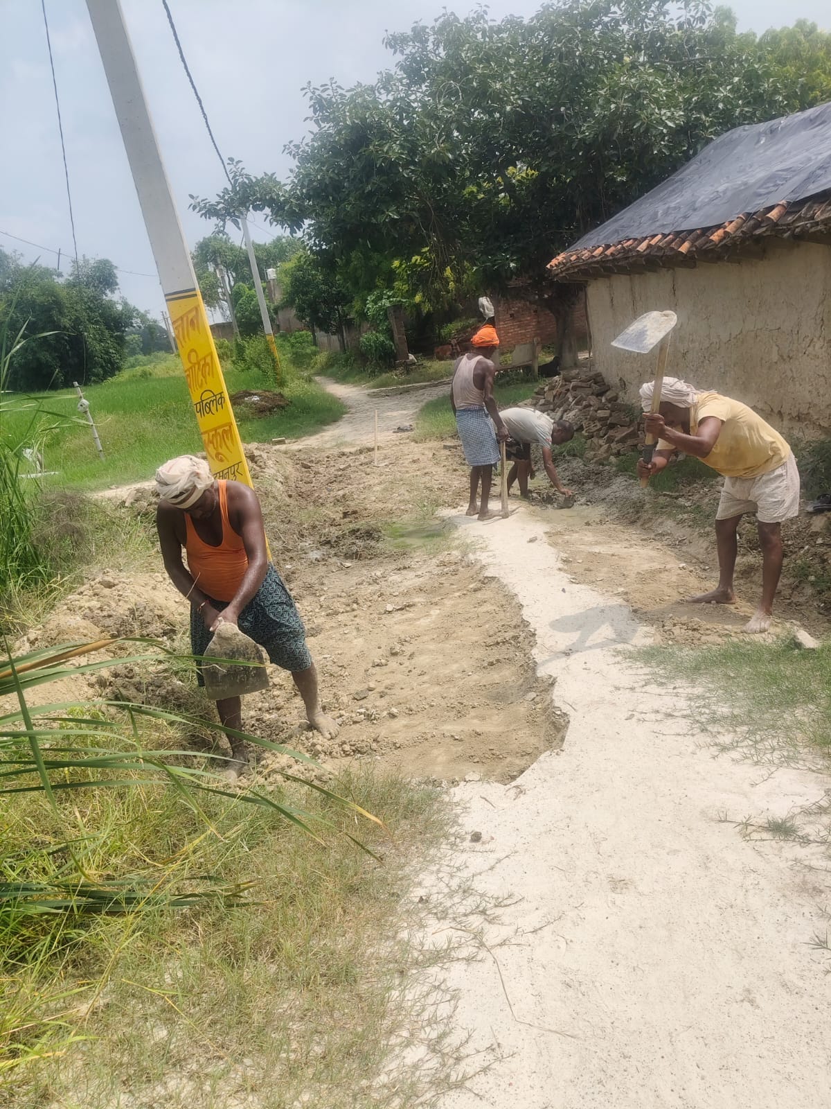 Upset by the negligence of the authorities, villagers in Purwa Cheruiya have started building the road themselves.