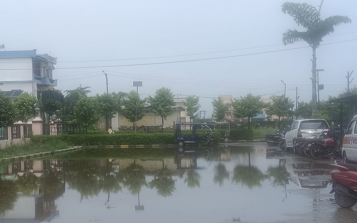 Risk of dengue due to rainwater accumulation on hospital premises.