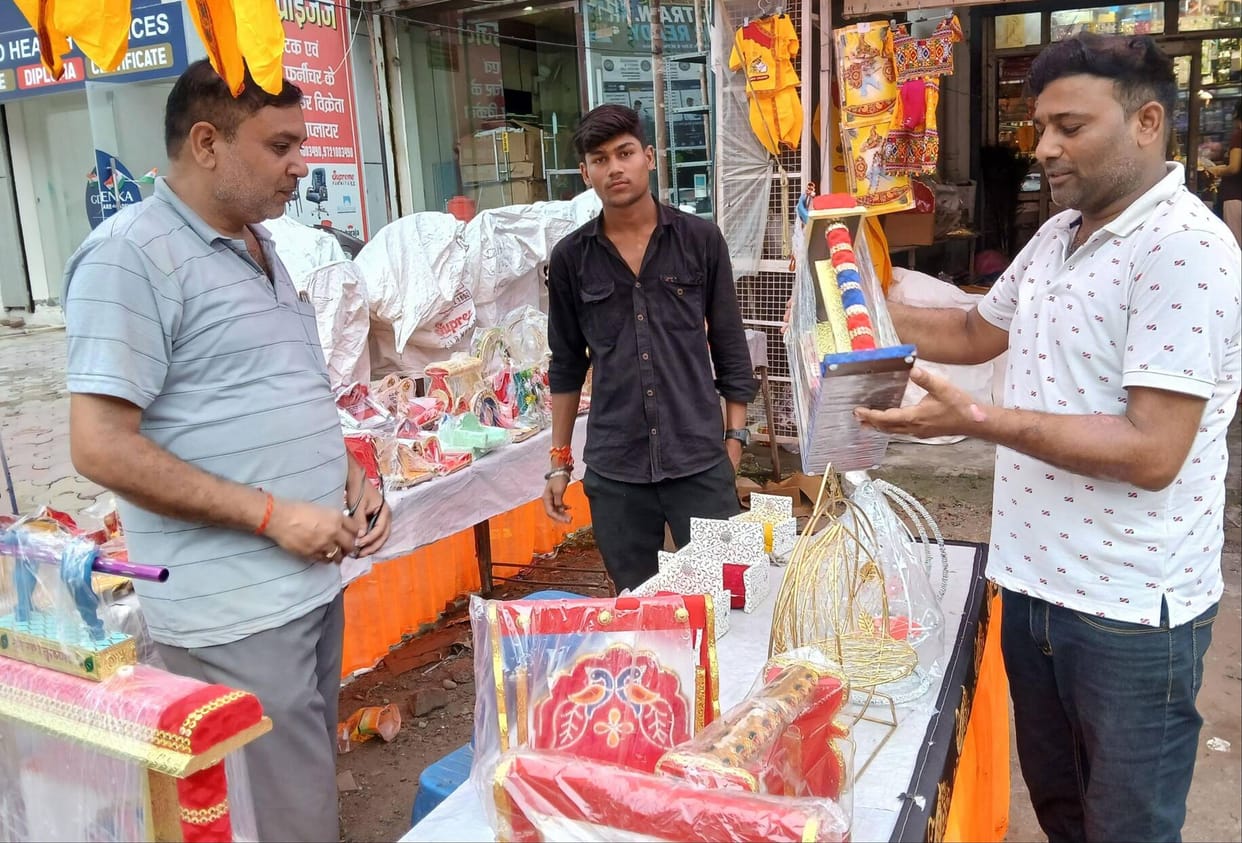 Tableaux of Lord Krishna are being set up at the Police Lines