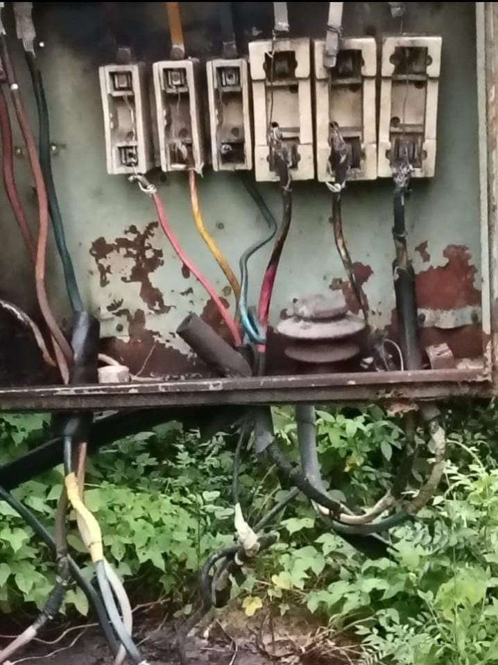 Transformer fuse box left exposed for five years; villagers fearful of potential accidents.