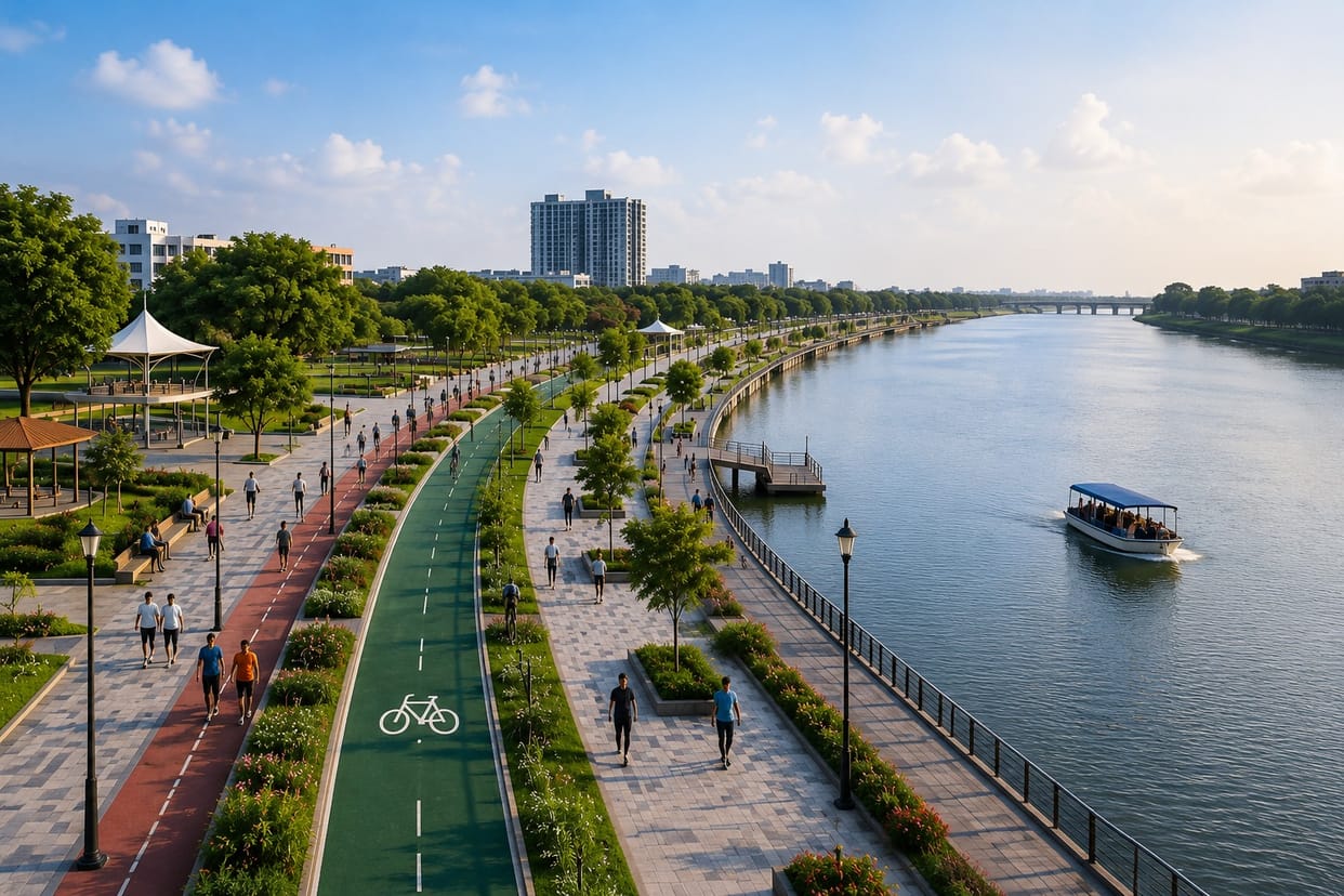 Preparations underway to develop a riverfront along the Yamuna, similar to the Sabarmati riverfront.