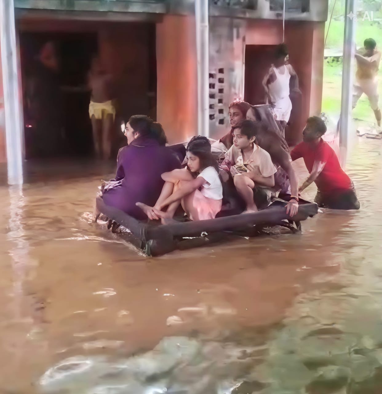 Devotees are crossing a 50-foot-long drain by paying 20 rupees.
