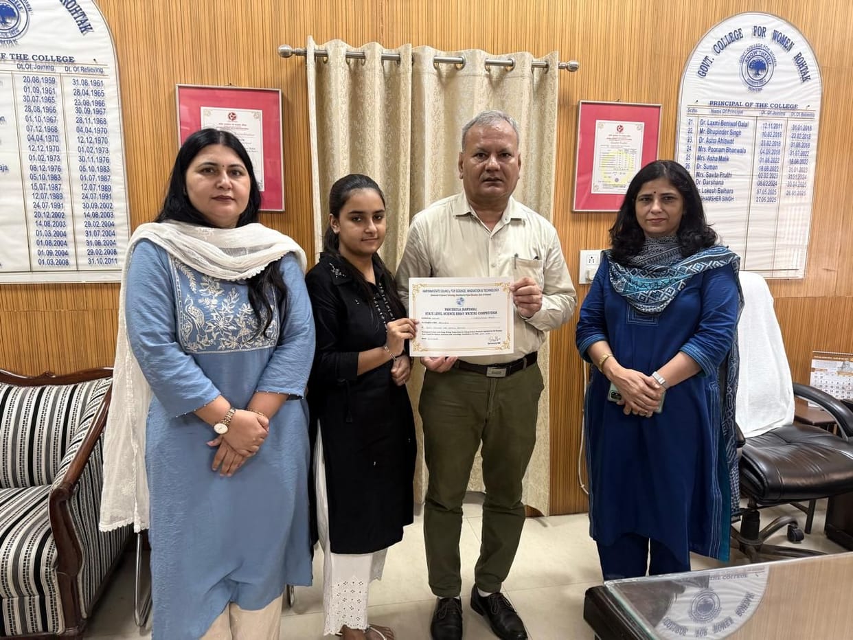 Khushi won a prize in the state-level science essay writing competition.