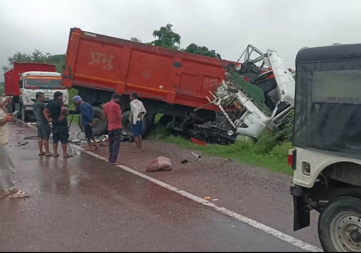 Collision between two dumpers near Gahbara police outpost; driver critically injured.