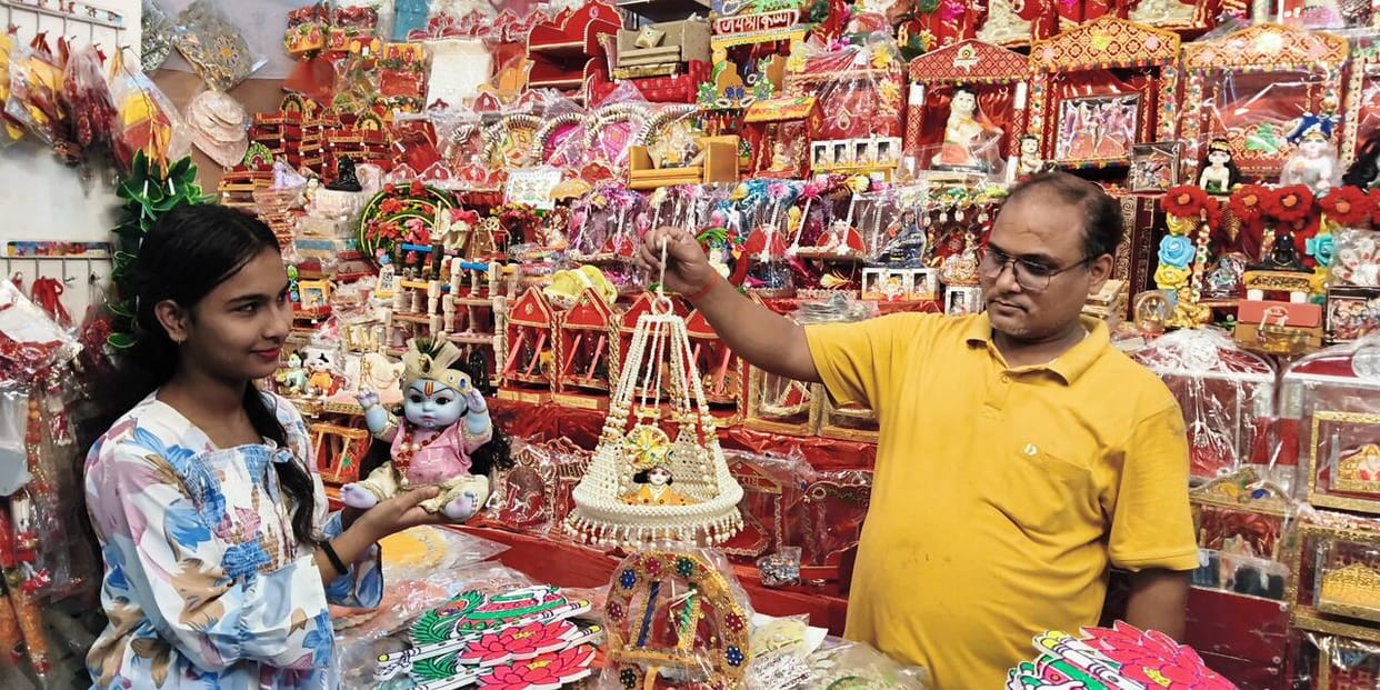 Markets decked up for Janmashtami; Laddu Gopal's outfits and swings add to the festive cheer.