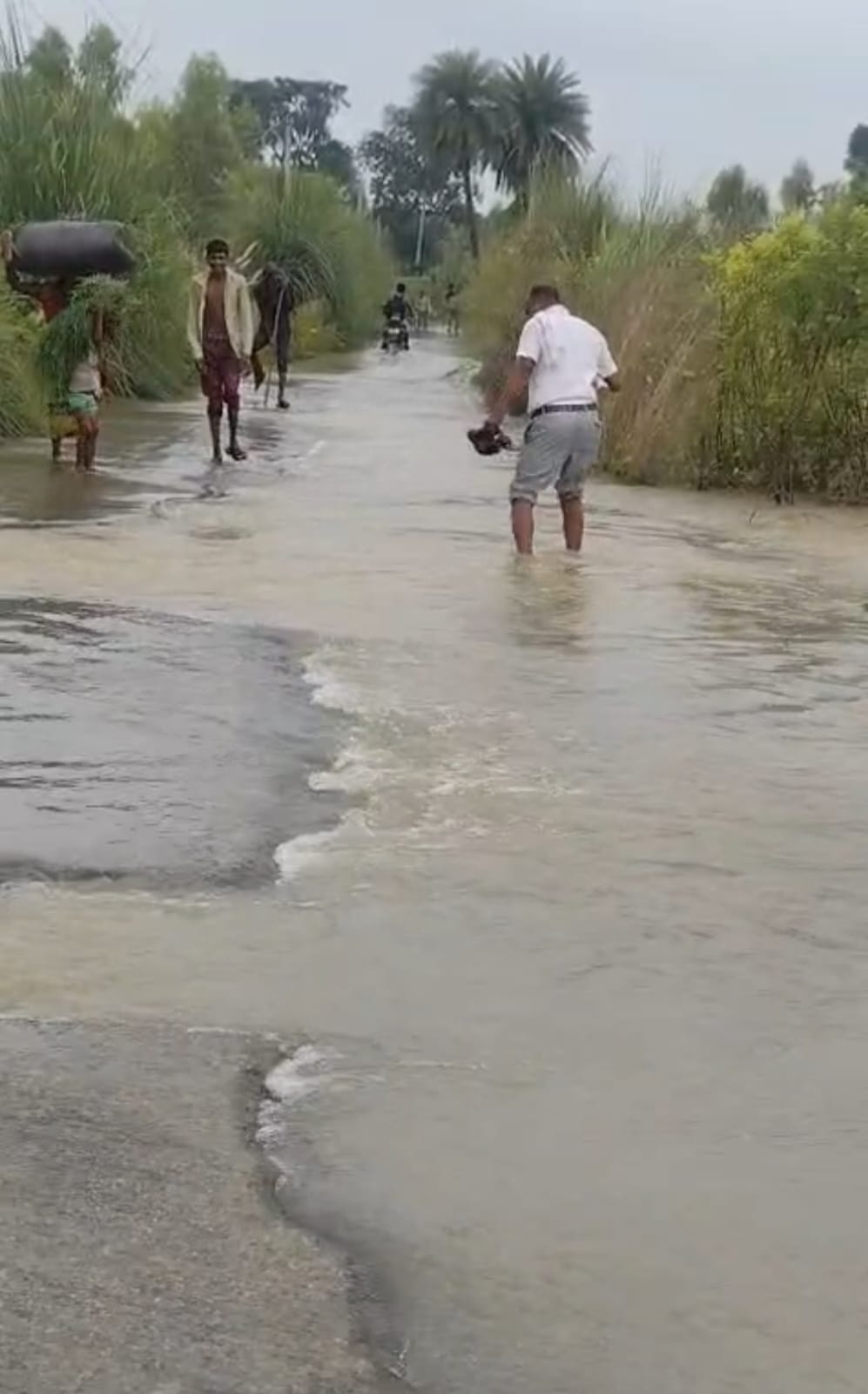 असमया रफतपुर को जाने वाले मार्ग पर पहुंचा गंगा का पानी। संवाद