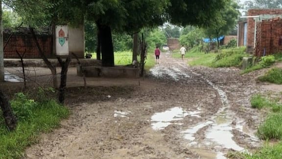The unpaved road to Chandaukhi turns into a quagmire during the rains.