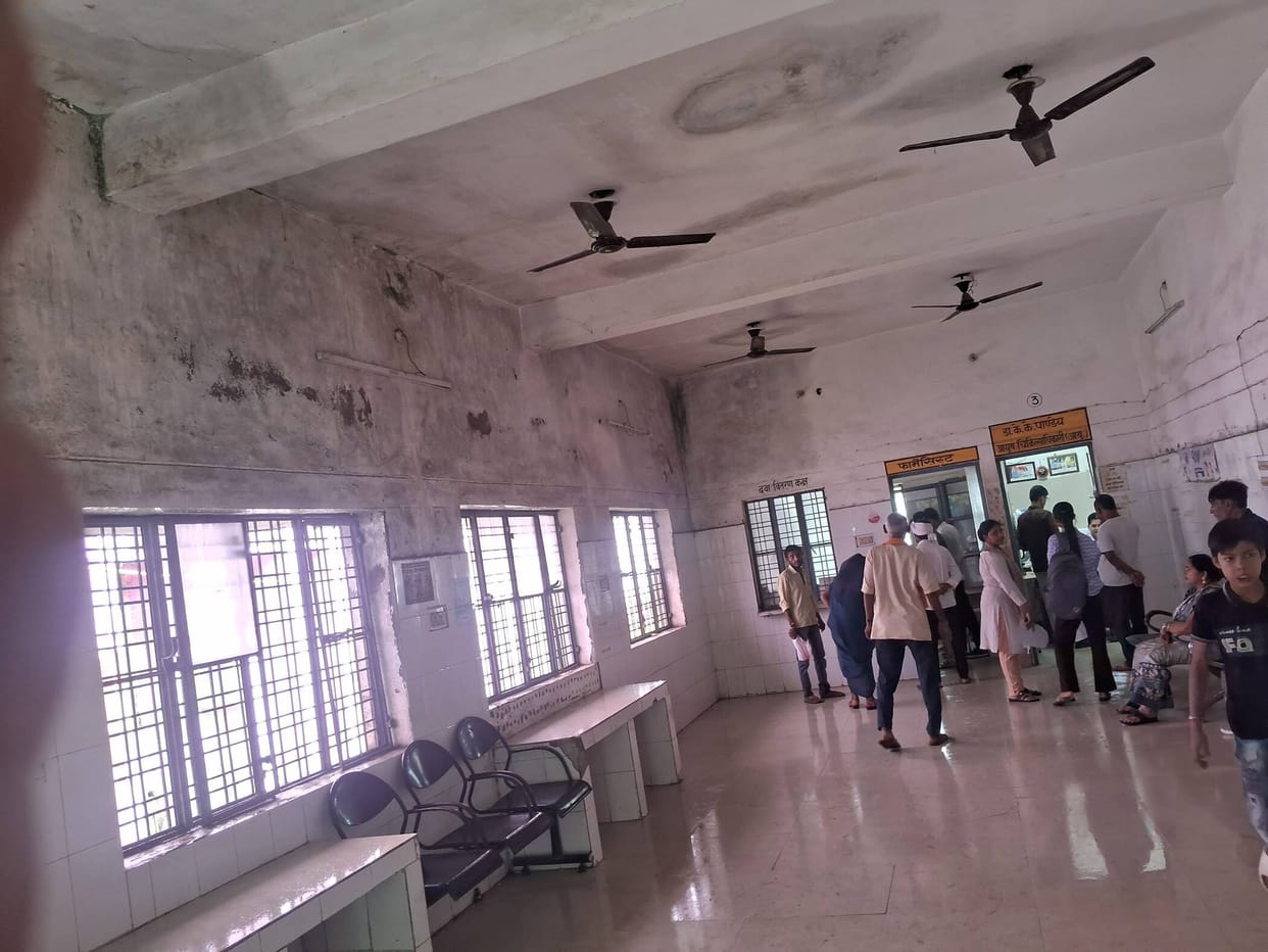 Ayush Bhawan in a dilapidated state after 12 years; water leaking from the roof.