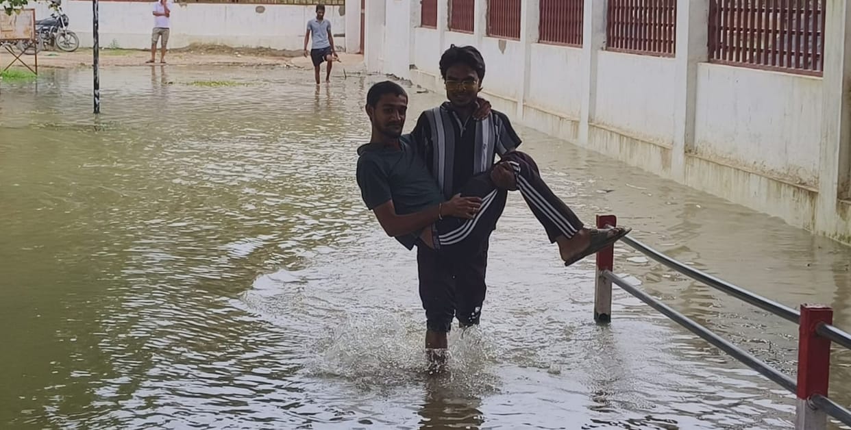Sai river in spate, road to Martyr's Memorial cut off