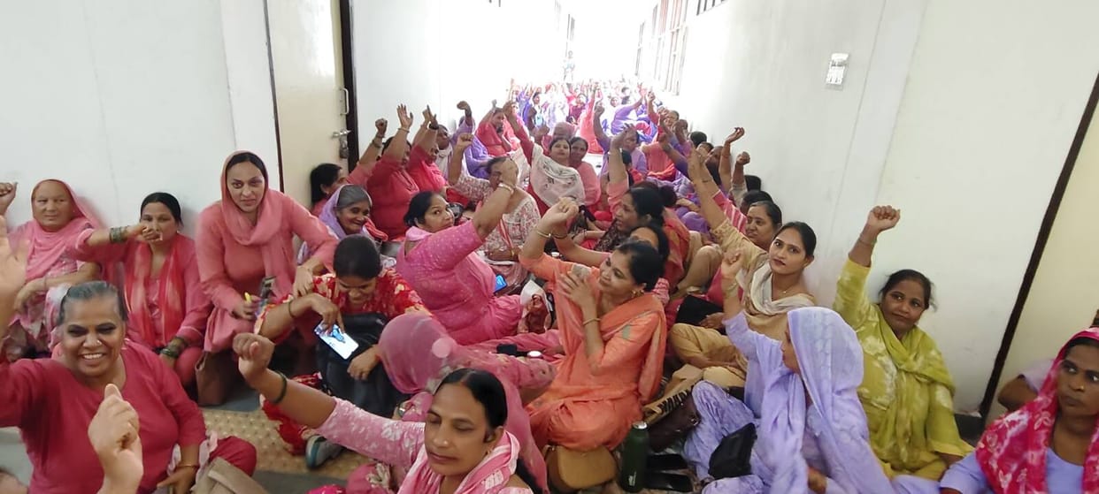 Anganwadi workers staged a sit-in and locked the centre over the issue of wages.