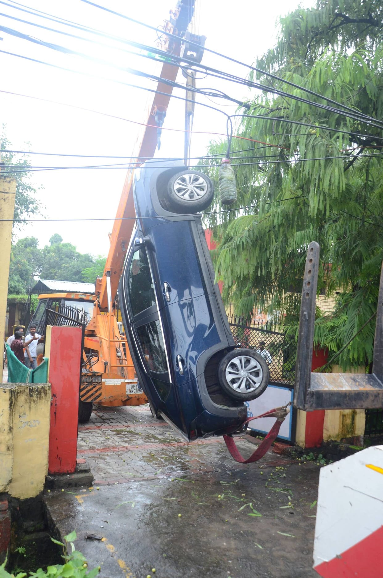 Roads caved in, a 20-foot-deep crater formed in the parking area