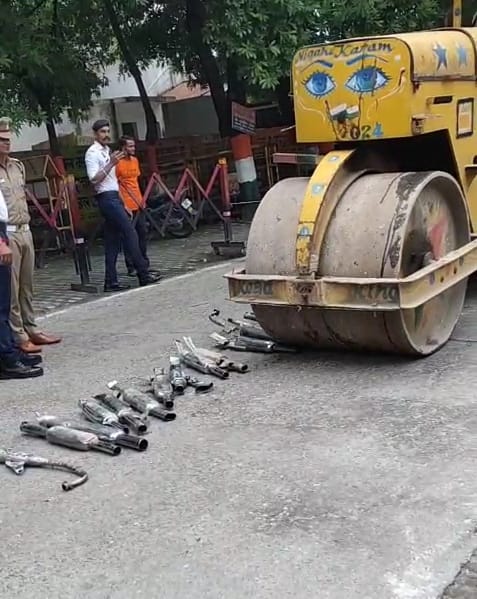 Modified silencers removed from Bullet bikes, road roller runs