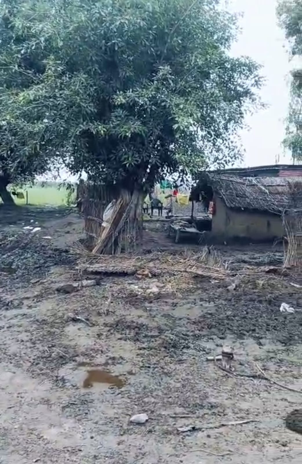 बाढ़ का पानी कदमनगला में घुसने के बाद के हालात। संवाद