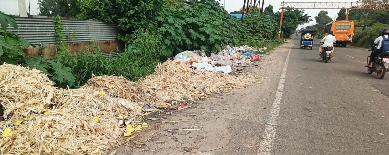 Garbage being dumped by the roadside.
