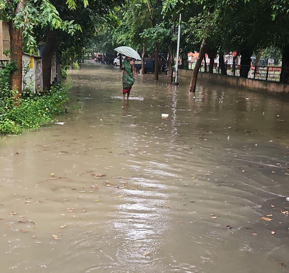 Waterlogging in the sector after rain; residents faced inconvenience.