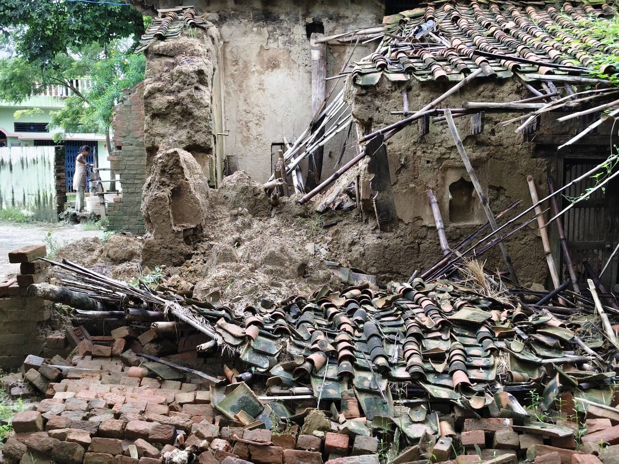Mud house collapses due to rain; family survives