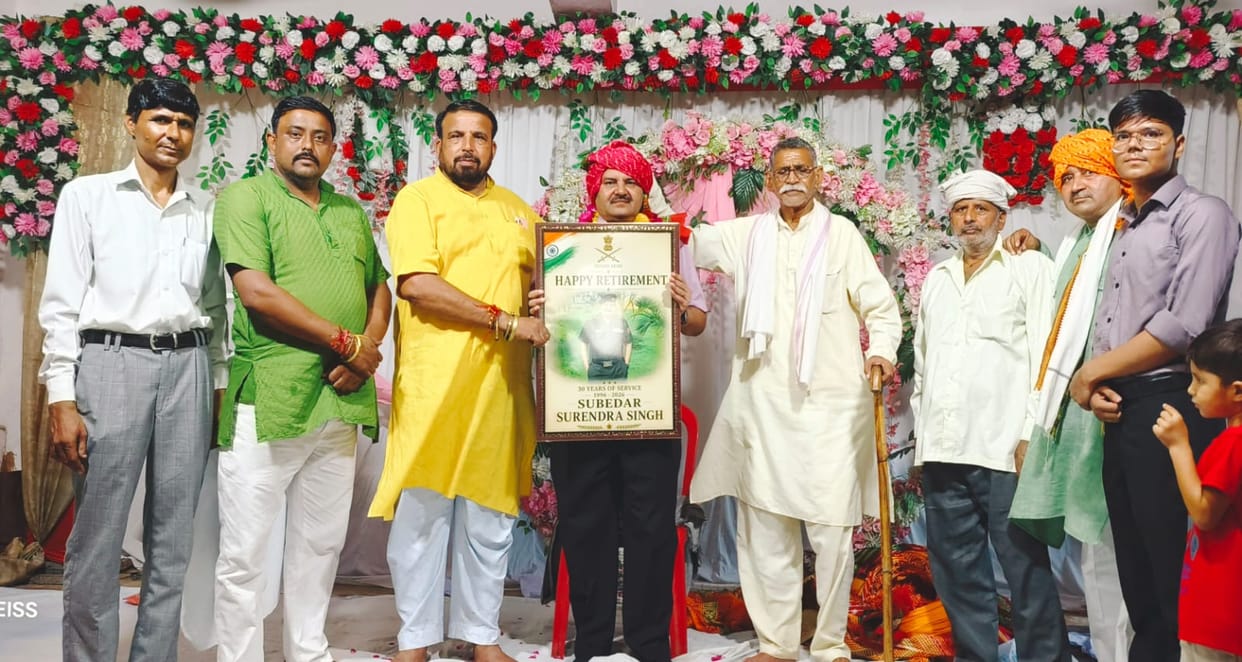 Retired Subedar Surendra Singh Chahar accorded a grand welcome in the village.