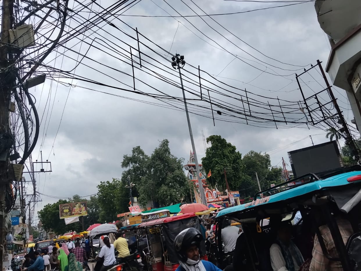 High-tension wires supported by bamboo sticks at 40 places