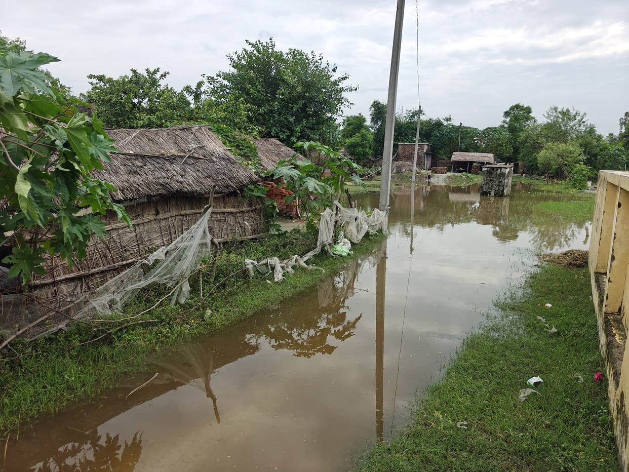 Three villages hit by floods; river eroding four houses.