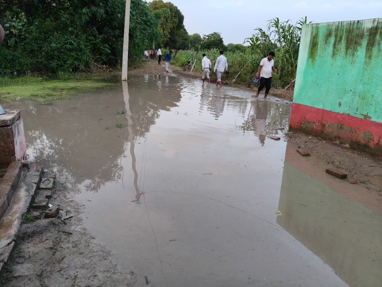 फोटो-32- हरचंदपुर गांव के रास्ते में भरा पानी। संवाद