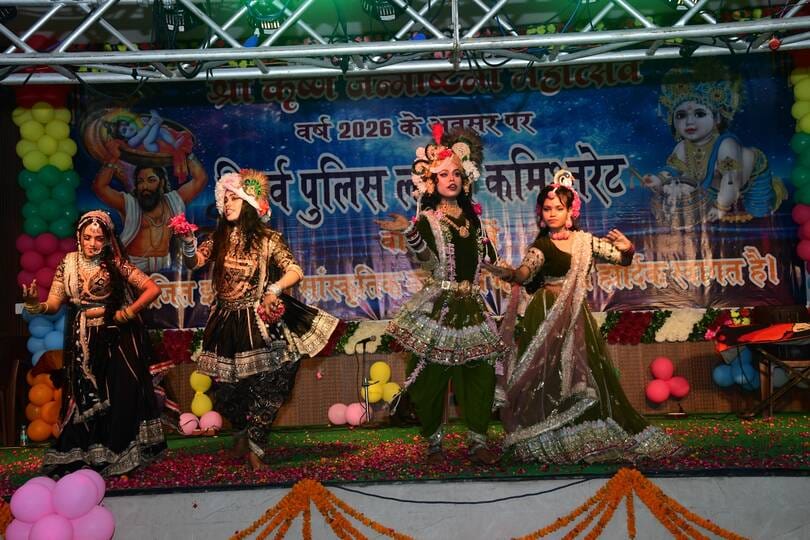 An enchanting tableau of Lord Shyam adorned at the Tridev Temple.
