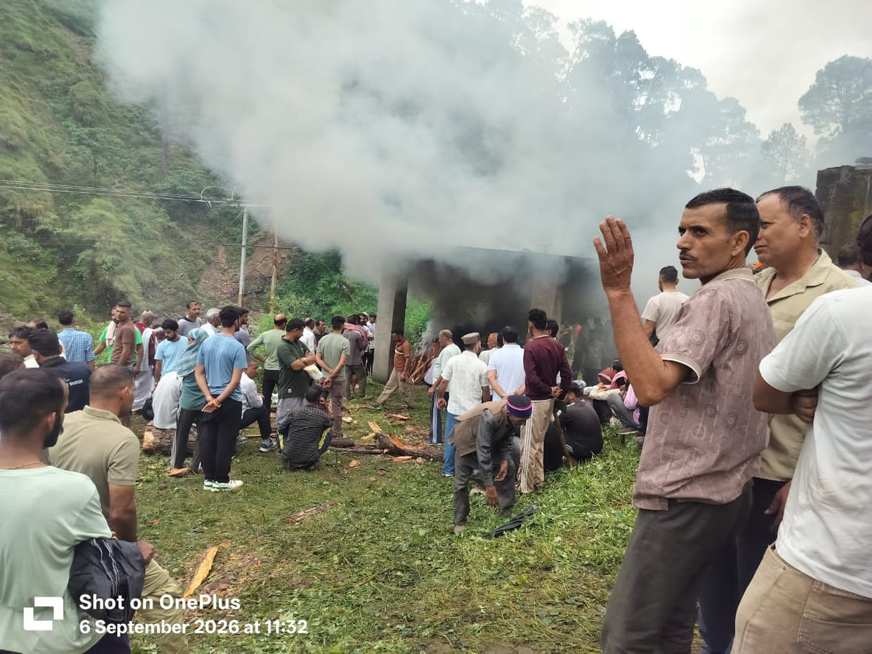 Funeral biers of three youths carried out together in Jhunaina.